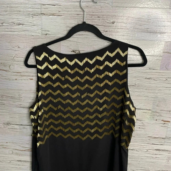 Jessica dress midi black gold chevron dress sheath sleeveless size 14 - Picture 6 of 10